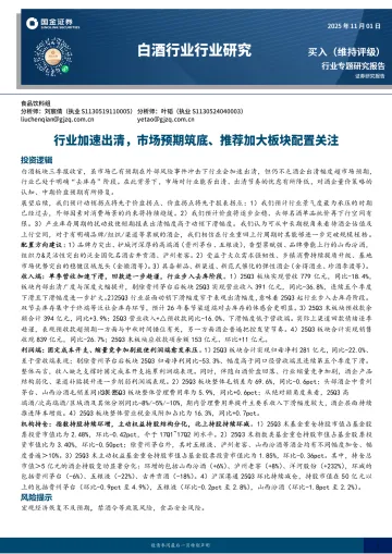 白酒行业行业研究:行业加速出清,市场预期筑底、推荐加大板块配置关注-国金证券 听光Vic