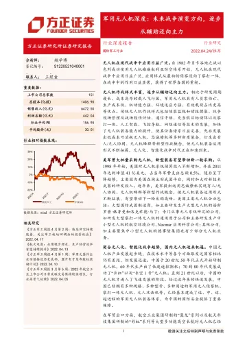 国防军工行业军用无人机深度:未来战争演变方向,逐步从辅助迈向主力-20220424-方正证券-35页