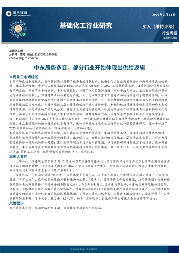 基础化工行业研究:中东局势多变,部分行业开始体现出供给逻辑-国金证券 听光Vic_1