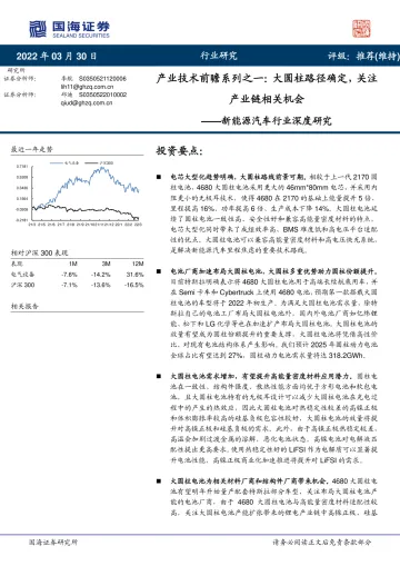 新能源汽车行业深度研究:产业技术前瞻系列之一,大圆柱路径确定,关注产业链相关机会-20220330-国海证券-54页
