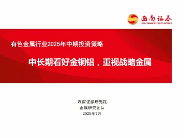 有色金属行业2025年中期投资策略:中长期看好金铜铝,重视战略金属-西南证券 听光Vic