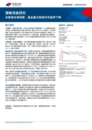 策略深度研究:多维度估值观察,基金重仓股相对市盈率下降-20220505-国信证券-34页