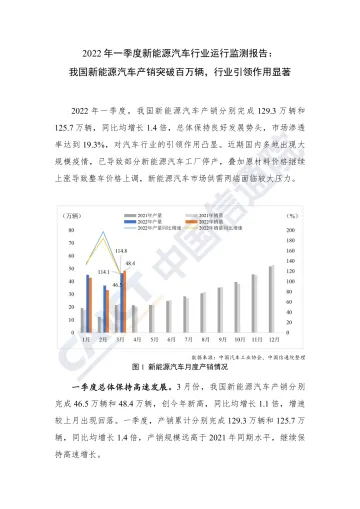 中国信通院发布2022年一季度新能源汽车行业运行监测报告-4页
