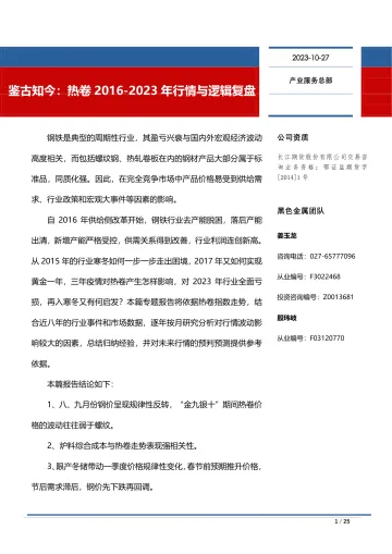 鉴古知今:热卷2016_2023年行情与逻辑复盘-20231027-长江期货-25页