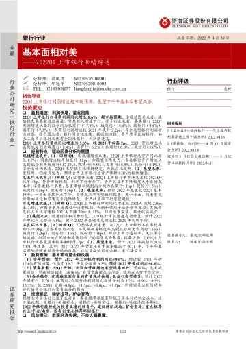 银行行业2022Q1上市银行业绩综述:基本面相对美-20220430-浙商证券-22页