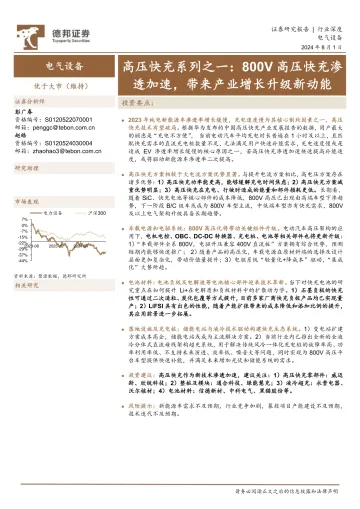 高压快充系列之一:800V高压快充渗透加速,带来产业增长升级新动能-德邦证券
