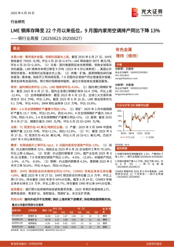202508月更新-LME铜库存降至22个月以来低位，9月国内家用空调排产同比下降13％