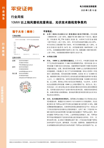 2025年03月18日更新-【平安证券】电力设备及新能源行业周报:10MW以上陆风整机批量商运,光伏技术路线竞争焦灼