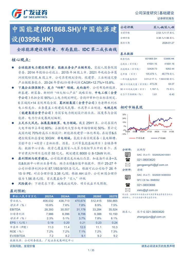 20260127-广发证券-中国能建-601868-全球能源建设领军者，布局氢能、IDC第二成长曲线