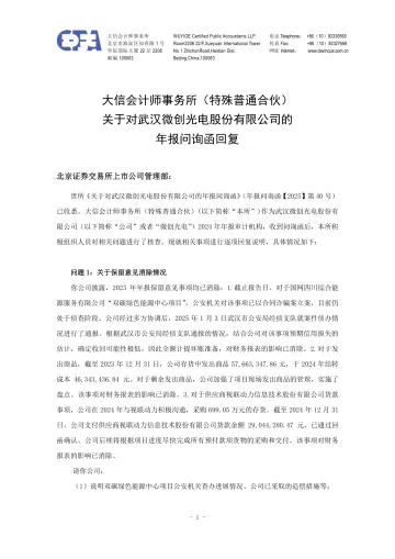 微创光电_[临时公告]微创光电大信会计师事务所（特殊普通合伙）关于武汉微创光电股份有限公司年报问询函的回复