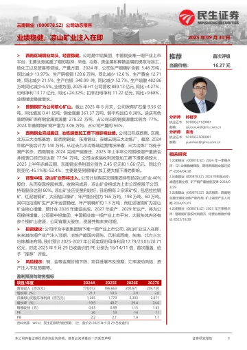 公司动态报告：业绩稳健，凉山矿业注入在即
