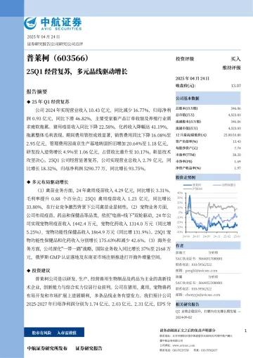 25Q1经营复苏，多元品线驱动增长