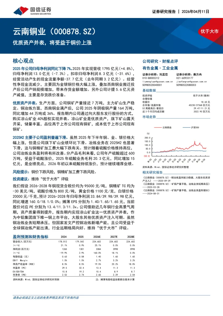 优质资产并表，将受益于铜价上涨