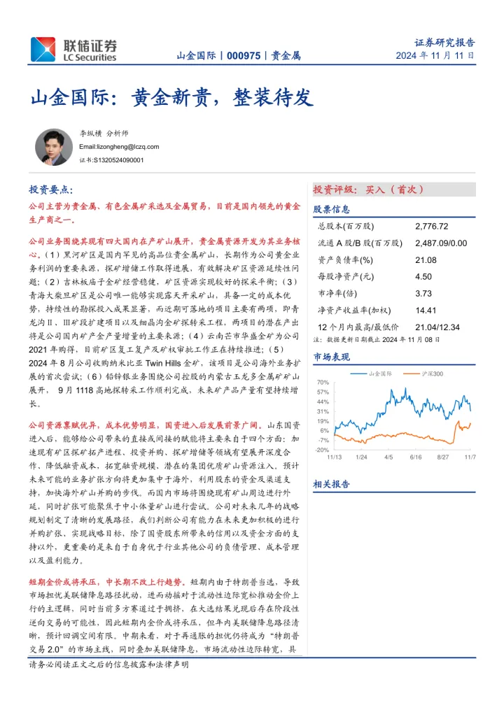 山金国际：黄金新贵，整装待发