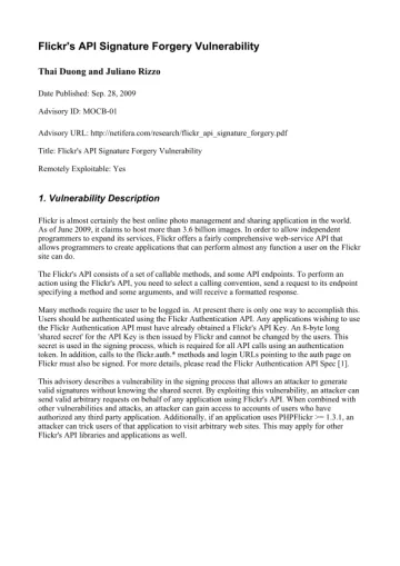 flickr's api signature forgery vulnerability：flickr的api签名伪造漏洞
