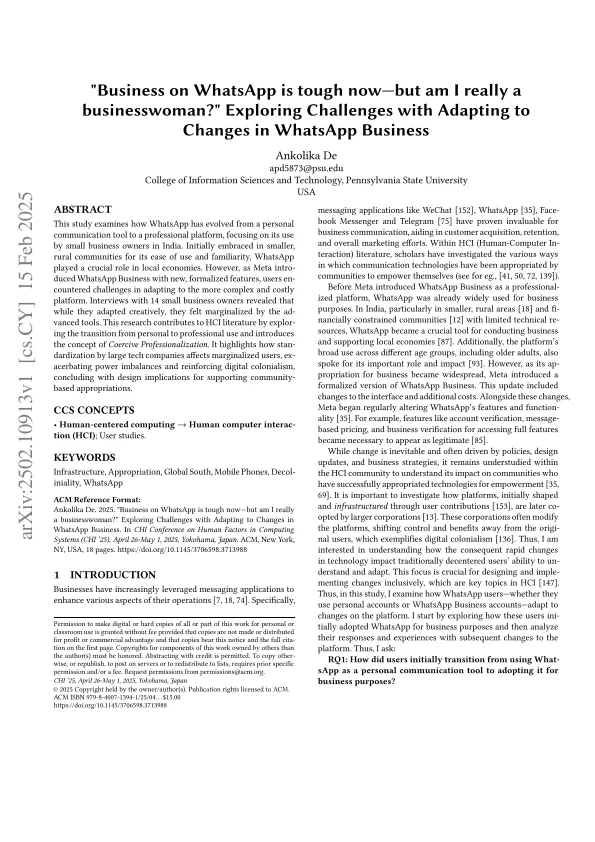 "Business on WhatsApp is tough now -- but am <em>I</em> really a businesswoman?"  Exploring Challenges with Adapting to Changes