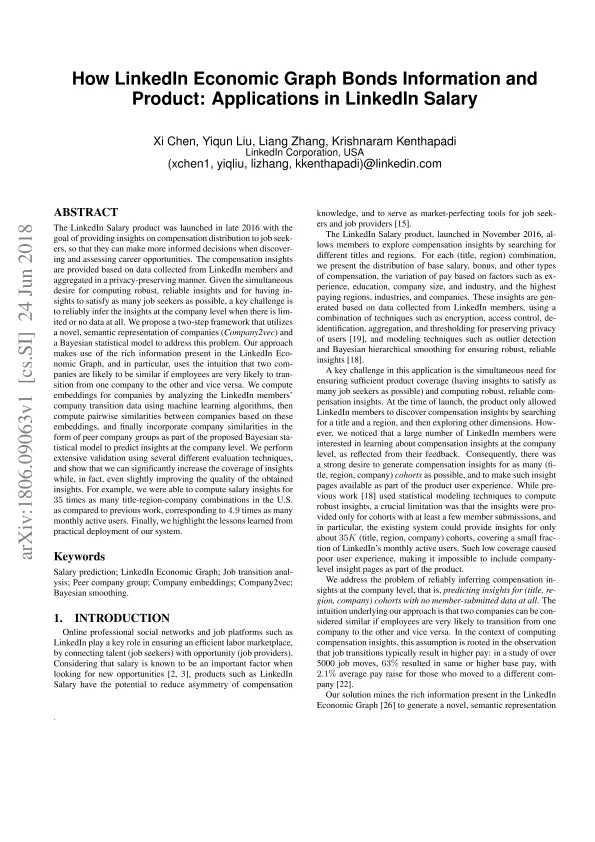 How <em>LinkedIn</em> Economic Graph Bonds Information and Product: Applications  in <em>LinkedIn</em> Salary