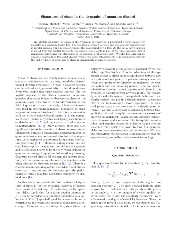 Signatures of chaos in the dynamics of quantum discord