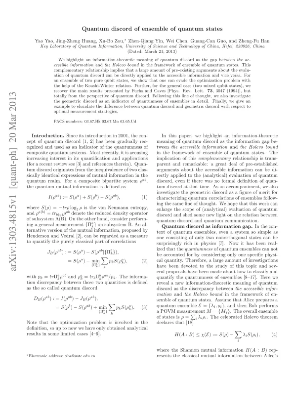 Quantum discord of ensemble of quantum states
