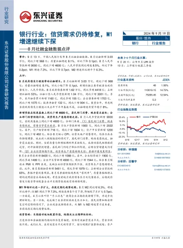 银行行业8月社融金融数据点评:信贷需求仍待修复,M1增速继续下探