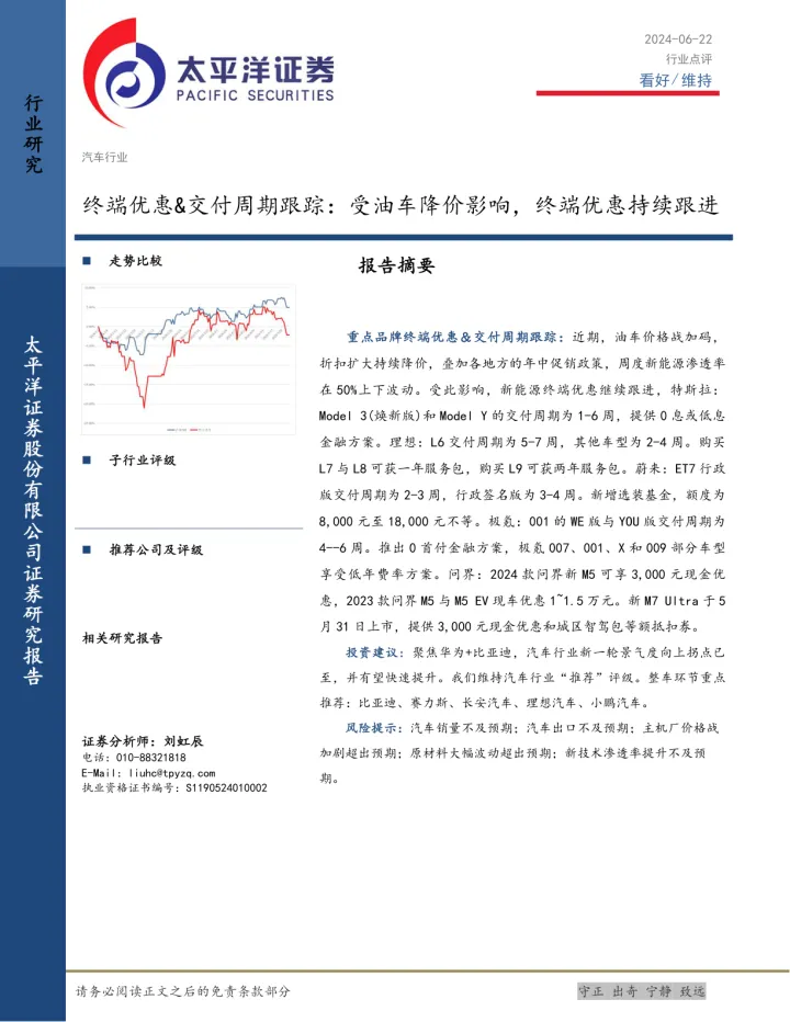 汽车行业：终端<em>优惠</em>&交付周期跟踪：受油车降价影响，终端<em>优惠</em>持续跟进