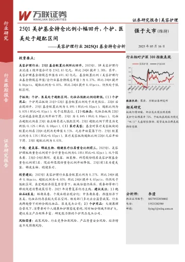 美容护理行业2025Q1基金持仓分析：25Q1美护基金持仓比例小幅回升，个护、医美处于超配区间