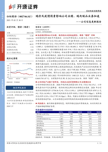 仙坛股份(002746)公司信息更新报告:鸡价及疫情因素影响公司业绩,鸡肉制品业务加速_174651
