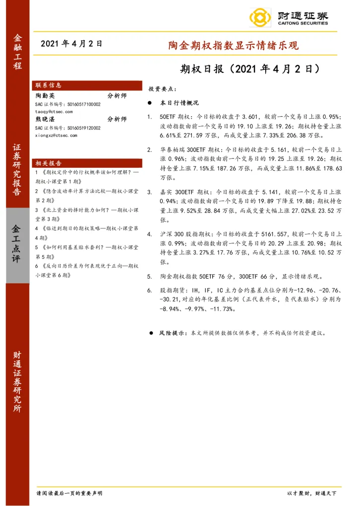 陶金期权<em>指数</em>显示<em>情绪</em>乐观-期权日报：_174726
