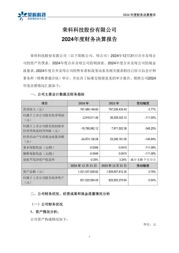 荣科科技：2024年度财务决算