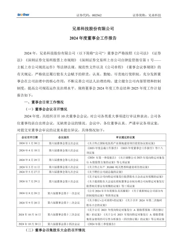 兄弟科技：2024年度董事会工作