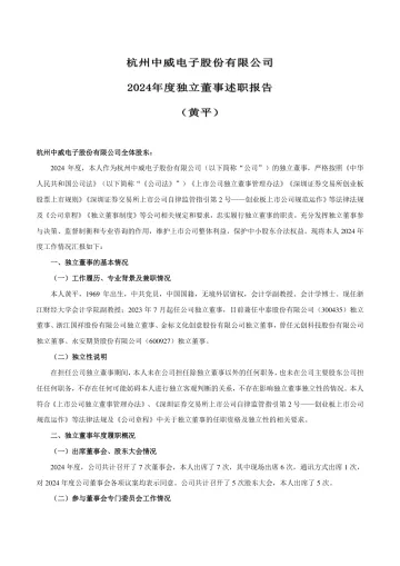 中威电子：2024年度独立董事述职