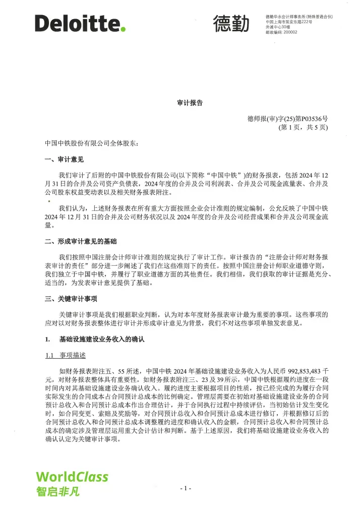 24铁隧<em>Y2</em>：中国中铁股份有限公司2024年度审计