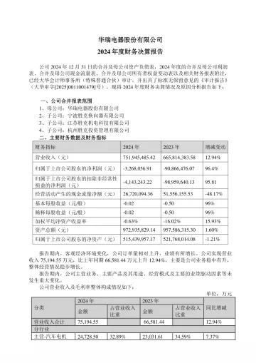 华瑞股份：2024年度财务决算