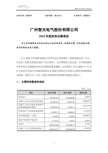智光电气：2024年度财务决算