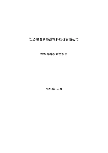 瑞泰新材：2022年年度财务