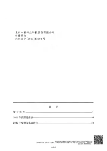 中石科技：北京中石伟业科技股份有限公司最近一年的财务