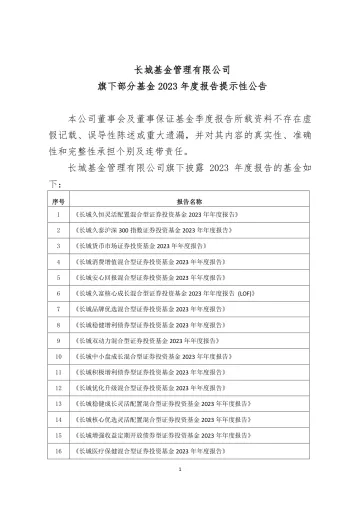 长城久富LOF：长城基金管理有限公司旗下部分基金2023年度