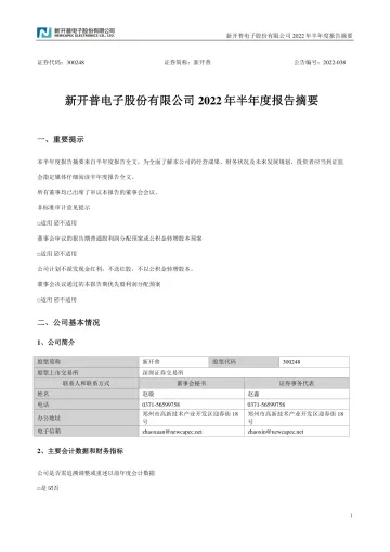 新开普：2022年半年度