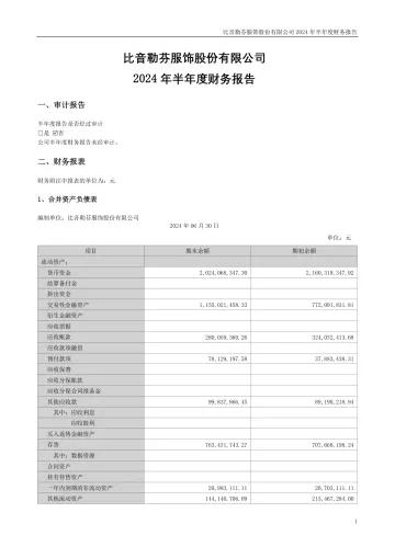 比音勒芬：2024年半年度财务