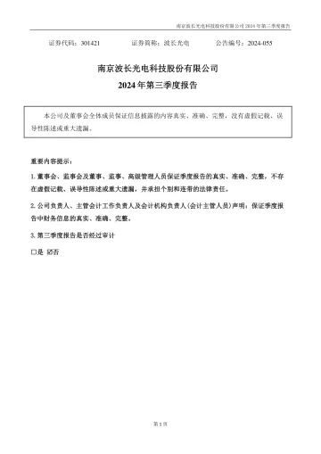 波长光电：2024年三季度