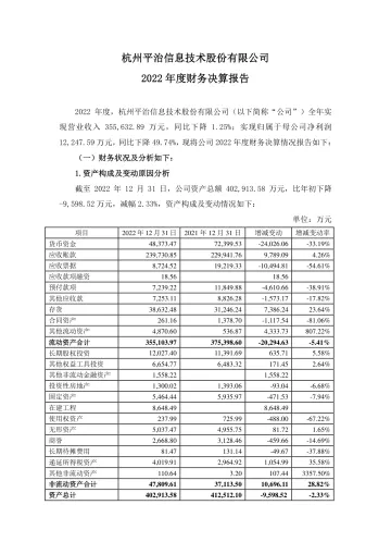 平治信息：2022年度财务决算