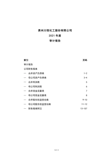 川恒股份：贵州川恒化工股份有限公司最近一年的财务
