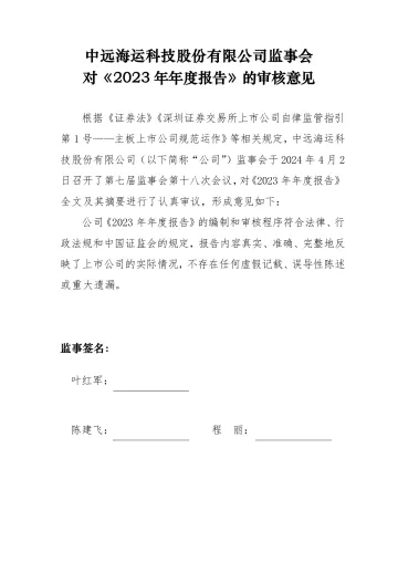 中远海科：监事会对2023年度