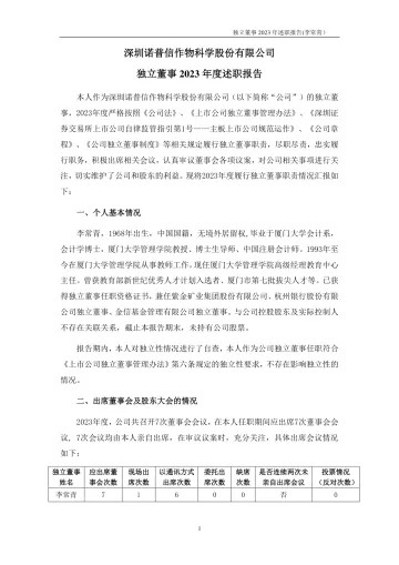 诺 普 信：独立董事2023年度述职
