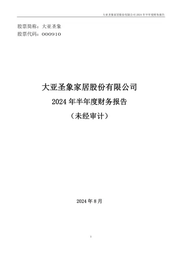 大亚圣象：2024年半年度财务