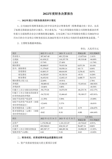 东江环保：2022年度财务决算