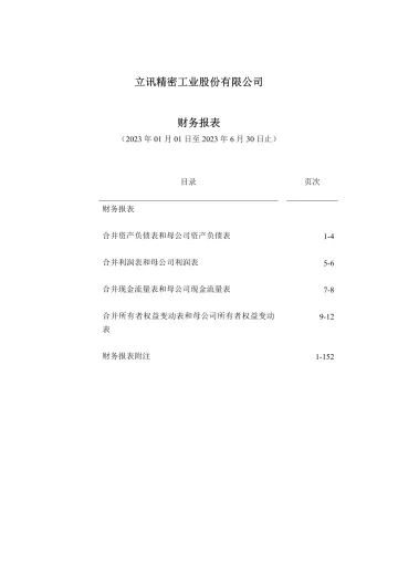 立讯精密：2023年半年度财务