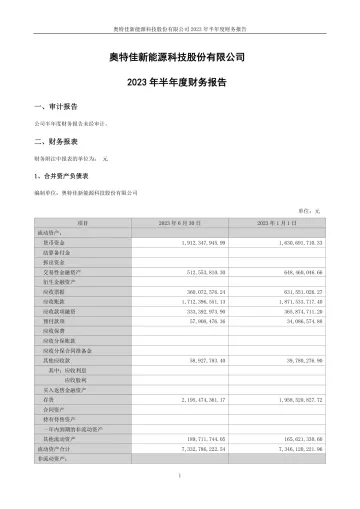 奥特佳：2023年半年度财务