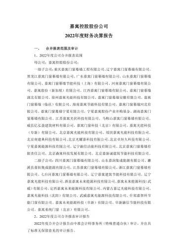 嘉寓股份：2022年度财务决算