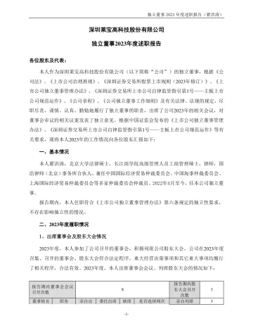莱宝高科：独立董事2023年度述职